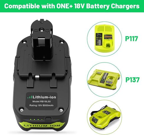 TREE.NB 18Volt 8.0Ah Replacement for Ryobi 18V Lithium Battery Ultra-High Capacity Compatible with Ryobi ONE+ 18V Battery P102 P103 P104 P105 P106 P107 P108 (2Pack) in Kuwait