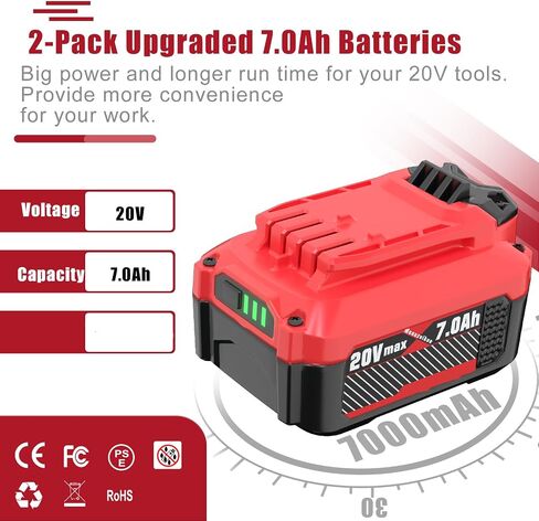 Upgraded 7000mAh V20 Replacement for Craftsman 20V Battery NiMh Compatible with CMCB205 CMCB204 CMCB206 CMCB202 CMCB201 CMCD700C1 CMCS500B 20 Volt Cordless Power Tools,2Packs in Saudi Arabia