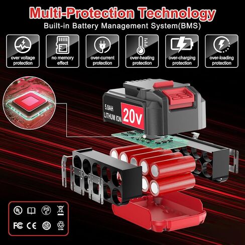 FSKE 5000mAh Replacement for Bauer 20V Lithium Battery 1907C-B 1702C-B | High Capacity Compatible with Bauer Hypermax 20V Power Tools 1701C-B 1702C-B 2108C-B 1Pack in Kuwait