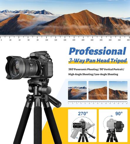 JOILCAN Tripod for Camera, 67" Heavy Duty Camera Tripod, Phone Tripods for Video Recording Photo Vlog, Aluminum Tripods with Holder & Travel Bag for Cameras DSLR iPhone Projector Laser in Kuwait