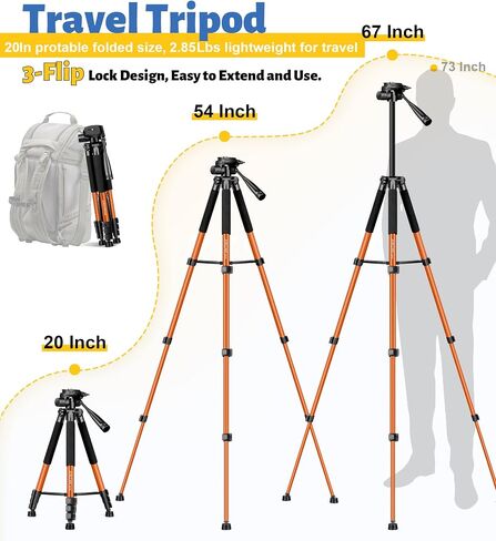JOILCAN Tripod for Camera, 67" Heavy Duty Camera Tripod, Phone Tripods for Video Recording Photo Vlog, Aluminum Tripods with Holder & Travel Bag for Cameras DSLR iPhone Projector Laser in Kuwait