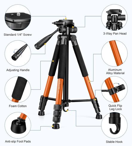 JOILCAN Tripod for Camera, 67" Heavy Duty Camera Tripod, Phone Tripods for Video Recording Photo Vlog, Aluminum Tripods with Holder & Travel Bag for Cameras DSLR iPhone Projector Laser in Kuwait