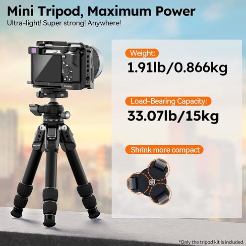SIRUI Aluminum Alloy Desktop Tripod, 1.9lbs Mini Lightweight Tripod with Low-Profile Ball Head, Compact Design, 33lbs Load, 16.7" Max Height, for DSLR, Mirrorless Camera, Phone, Vlogging in Kuwait