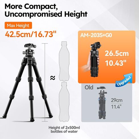 SIRUI Aluminum Alloy Desktop Tripod, 1.9lbs Mini Lightweight Tripod with Low-Profile Ball Head, Compact Design, 33lbs Load, 16.7" Max Height, for DSLR, Mirrorless Camera, Phone, Vlogging in Kuwait
