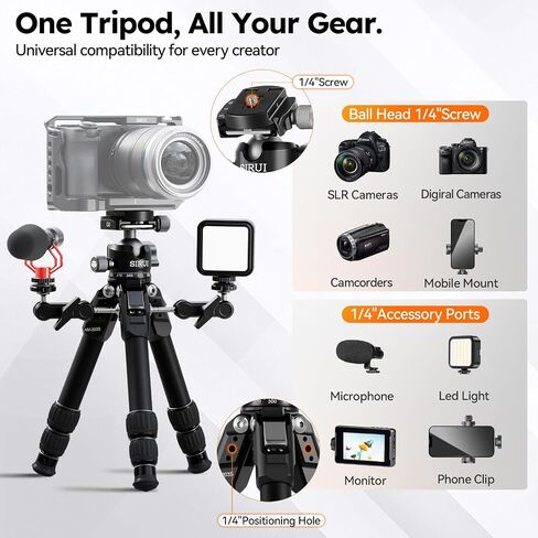 SIRUI Aluminum Alloy Desktop Tripod, 1.9lbs Mini Lightweight Tripod with Low-Profile Ball Head, Compact Design, 33lbs Load, 16.7" Max Height, for DSLR, Mirrorless Camera, Phone, Vlogging in Kuwait