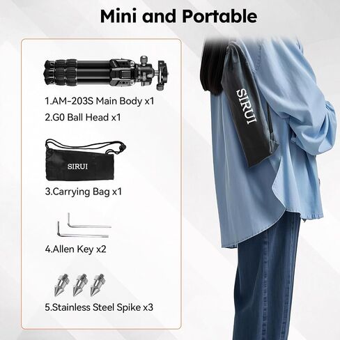 SIRUI Aluminum Alloy Desktop Tripod, 1.9lbs Mini Lightweight Tripod with Low-Profile Ball Head, Compact Design, 33lbs Load, 16.7" Max Height, for DSLR, Mirrorless Camera, Phone, Vlogging in Kuwait