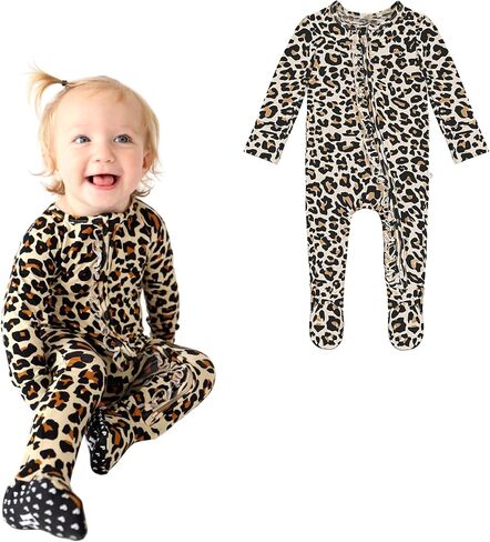 Posh Peanut Viscose Derived from Bamboo Baby Infant Girls Footie Pajamas | Ruffle Bodice With 2-Way Zipper for Easy Access, Footed Grips, True To Size Snug Fit, And Easy Care Wash in Kuwait