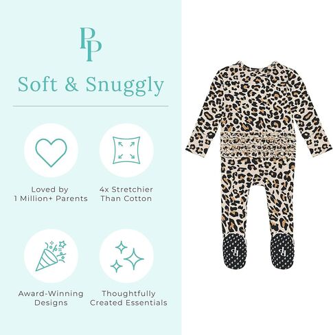 Posh Peanut Viscose Derived from Bamboo Baby Infant Girls Footie Pajamas | Ruffle Bodice With 2-Way Zipper for Easy Access, Footed Grips, True To Size Snug Fit, And Easy Care Wash in Kuwait