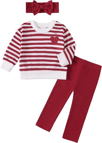 SODLON Toddler Baby Girl Clothes Fall Winter Sweatshirt Pants Outfit 6M-4T | Infant Girl 3-Piece Sets, Long Sleeve Pullover Pants with Headband, Cute Spring Clothing for Holiday Gifts Family Photo in Kuwait