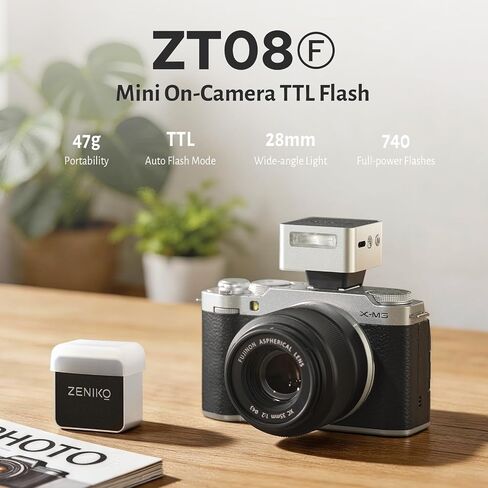ZENIKO ZT-08F Mini On-Camera TTL Flash for Fujifilm Cameras – Ultra-Compact, Portable, Professional TTL Auto Flash with Fast Recycle(Silver) in Kuwait