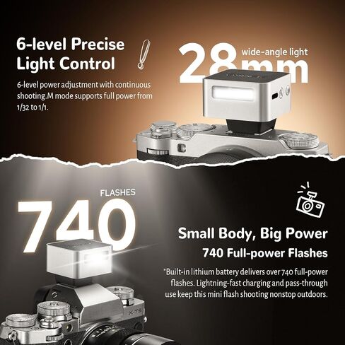 ZENIKO ZT-08F Mini On-Camera TTL Flash for Fujifilm Cameras – Ultra-Compact, Portable, Professional TTL Auto Flash with Fast Recycle(Silver) in Kuwait