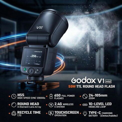 Godox V1 MID C Flash for Canon with AK-R11 Dome Diffuser in Kuwait