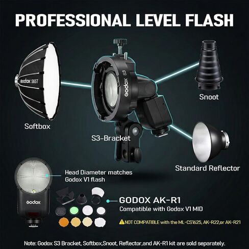 Godox V1 MID C Flash for Canon with AK-R11 Dome Diffuser in Kuwait