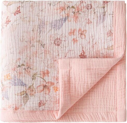 Muslin Baby Blankets for Girls, 100% Cotton Crib Blanket for Infant Toddler, 4 Layer Reversible Breathable Soft and Lightweight Nursery Swaddling Wrap 47"x47" (Floral) (Watercolor Flower) in Saudi Arabia