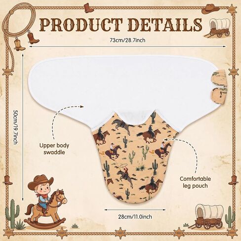 3 Pcs Western Cowboy Swaddles for Newborns Organic Cotton Adjustable Swaddles 0-3 Months Newborn Gift Breathable Soft Nursery Swaddling Blankets for Boy Girl Baby in Kuwait