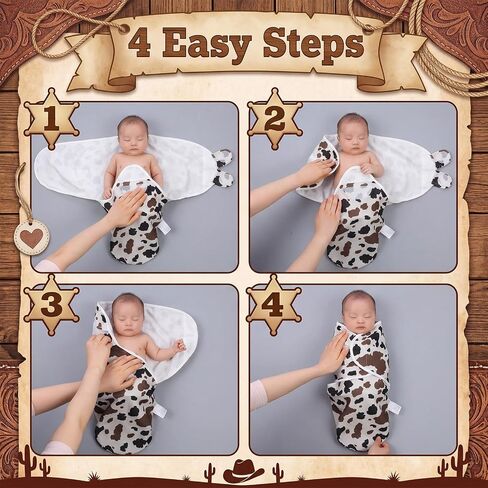 3 Pcs Western Cowboy Swaddles for Newborns Organic Cotton Adjustable Swaddles 0-3 Months Newborn Gift Breathable Soft Nursery Swaddling Blankets for Boy Girl Baby in Kuwait