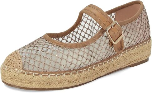 SOVANYOU Mary Jane Espadrilles for Women Round Toe Mary Jane Flats Platform Woven Outsole Ballet Flat with Buckle in Kuwait