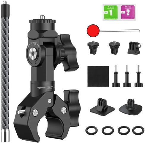 Action Camera Motorcycle Mount Bundle Compatible with GoPro, DJI | Heavy-Duty Handlebar Clamp & Helmet Extension Arm Kit for Insta360 X5, X4, X3, X2, GO 3S, Hero 13/12/11, Osmo Action 5 Pro in Kuwait