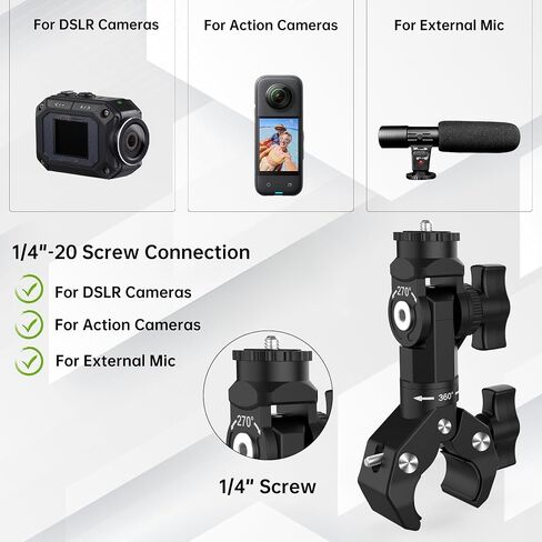 Action Camera Motorcycle Mount Bundle Compatible with GoPro, DJI | Heavy-Duty Handlebar Clamp & Helmet Extension Arm Kit for Insta360 X5, X4, X3, X2, GO 3S, Hero 13/12/11, Osmo Action 5 Pro in Kuwait