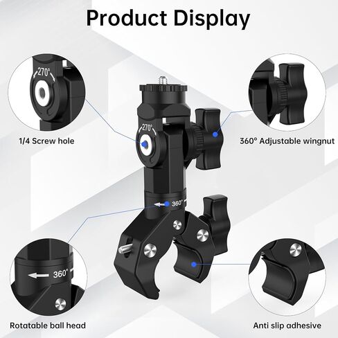 Action Camera Motorcycle Mount Bundle Compatible with GoPro, DJI | Heavy-Duty Handlebar Clamp & Helmet Extension Arm Kit for Insta360 X5, X4, X3, X2, GO 3S, Hero 13/12/11, Osmo Action 5 Pro in Kuwait