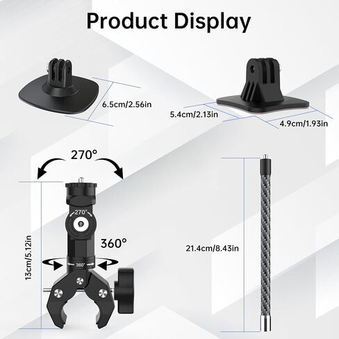 Action Camera Motorcycle Mount Bundle Compatible with GoPro, DJI | Heavy-Duty Handlebar Clamp & Helmet Extension Arm Kit for Insta360 X5, X4, X3, X2, GO 3S, Hero 13/12/11, Osmo Action 5 Pro in Kuwait