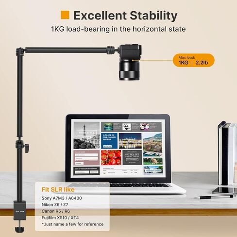 VIJIM LS08 Flexible Overhead Camera Mount Desk Stand WebcamStand Microphone | Boom Arm Tabletop Photography Videography Live Stream Table clamp Mount in Kuwait