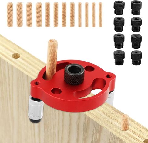 Self Centering Dowel Jig Kit for Woodworking, Drill Guide Locator with 9 Drill Bushings, 2-10 mm, Vertical Hand Drill Tool for Straight Doweling Holes in Kuwait