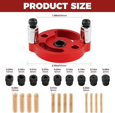 Self Centering Dowel Jig Kit for Woodworking, Drill Guide Locator with 9 Drill Bushings, 2-10 mm, Vertical Hand Drill Tool for Straight Doweling Holes in Kuwait