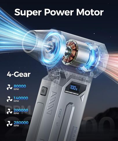 Compressed Air Duster-280000 RPM Super Powerful Electric Air Duster,4-Gear Adjustable PC Cleaning Kit with LCD Screen & LED Light,Fast Charging Air Blower for PC,Keyboard,Car,Home in Kuwait
