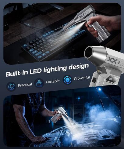 Compressed Air Duster-280000 RPM Super Powerful Electric Air Duster,4-Gear Adjustable PC Cleaning Kit with LCD Screen & LED Light,Fast Charging Air Blower for PC,Keyboard,Car,Home in Kuwait