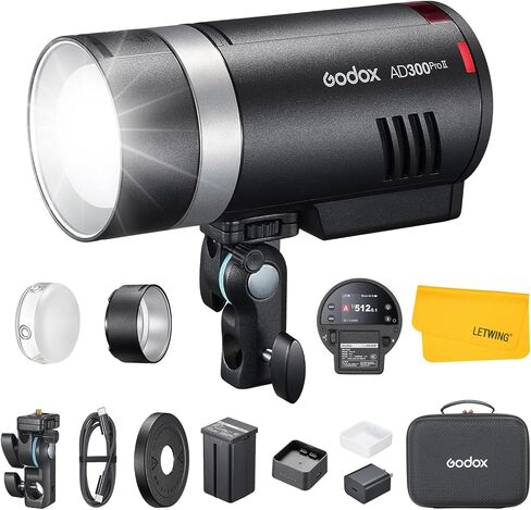 GODOX AD300Pro II AD300 Pro II Outdoor Flash Strobe, 2.4G 300Ws TTL HSS 1/8000s Portable Flash Monolight, 350 Full Power Flashes, 12W Bi-Color Modeling Lamp, 1/512-1/1 Power Adjust, HD Color Screen in Kuwait
