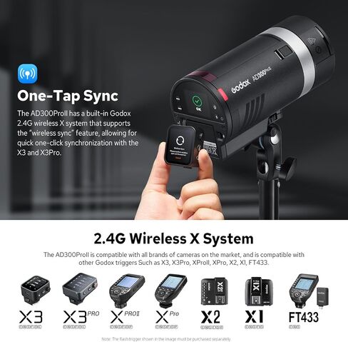 GODOX AD300Pro II AD300 Pro II Outdoor Flash Strobe, 2.4G 300Ws TTL HSS 1/8000s Portable Flash Monolight, 350 Full Power Flashes, 12W Bi-Color Modeling Lamp, 1/512-1/1 Power Adjust, HD Color Screen in Kuwait