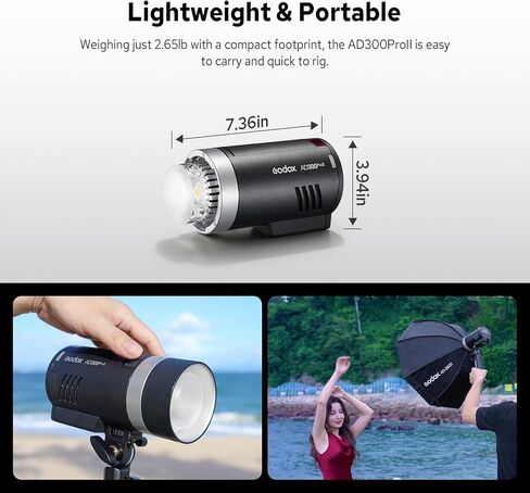 GODOX AD300Pro II AD300 Pro II Outdoor Flash Strobe, 2.4G 300Ws TTL HSS 1/8000s Portable Flash Monolight, 350 Full Power Flashes, 12W Bi-Color Modeling Lamp, 1/512-1/1 Power Adjust, HD Color Screen in Kuwait