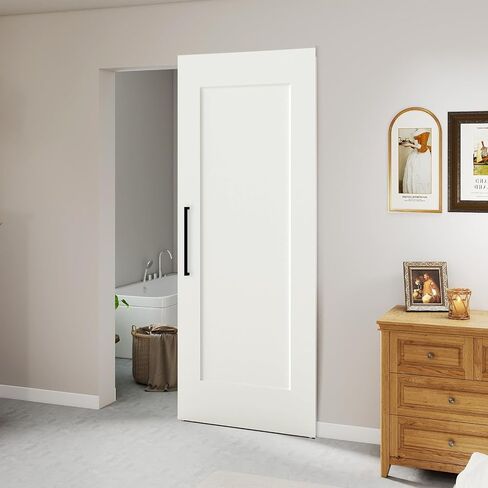 BarnSmith 36"x84" Concealed Sliding Barn Door, Shaker Style Flat 1 Panel White Primed Solid Core Hidden Barn Door with Soft Close Installation Hardware and Handles Included, Pre-Assembled Panel in Kuwait