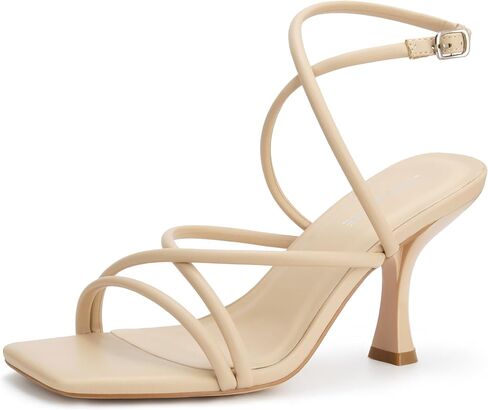 Carcuume Women's Square Toe Strappy Lace Up Heeled Sandals Ankle Buckle Kitten Heel in Saudi Arabia
