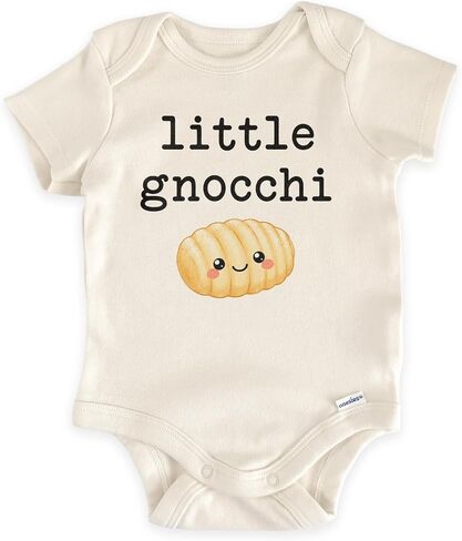 Little Gnocchi Baby Bodysuit, Italian Pasta Newborn (0-3 Months, Natural) | Foodie Baby Gift, Kawaii Gnocchi Graphic, Pasta Lover Outfit, Baby Shower, Neutral Infant Style in Kuwait
