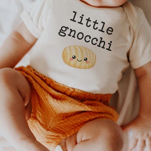 Little Gnocchi Baby Bodysuit, Italian Pasta Newborn (0-3 Months, Natural) | Foodie Baby Gift, Kawaii Gnocchi Graphic, Pasta Lover Outfit, Baby Shower, Neutral Infant Style in Kuwait