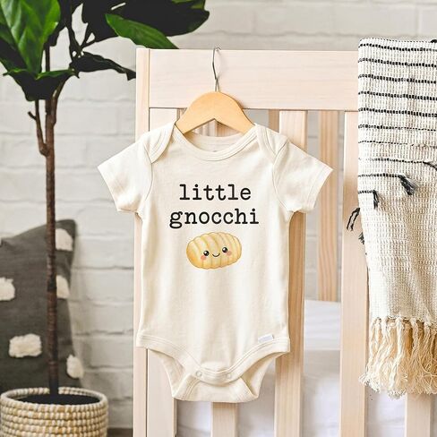 Little Gnocchi Baby Bodysuit, Italian Pasta Newborn (0-3 Months, Natural) | Foodie Baby Gift, Kawaii Gnocchi Graphic, Pasta Lover Outfit, Baby Shower, Neutral Infant Style in Kuwait