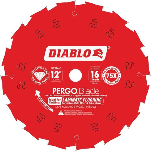 Diablo PergoBlade Saw Blade - 12" Diameter, 16-Teeth, 1" Arbor | 087" Kerf, 5000 Max RPM - Ideal for Laminate and Wood Flooring - Polycrystalline Diamond, Perma-SHIELD - D1216LF in Kuwait