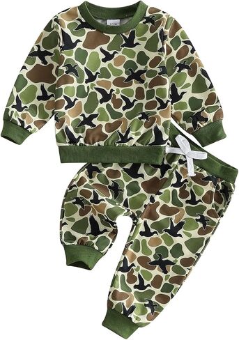 Toddler Boy Clothes Baby Camouflage Sweatshirt And Pants Set | Camo Baby Boy Clothes Long Sleeve Camouflage Print Pullover Sweatshirt And Pants Boys Fall Winter Hunting Outfits For 6M-4Y in Kuwait