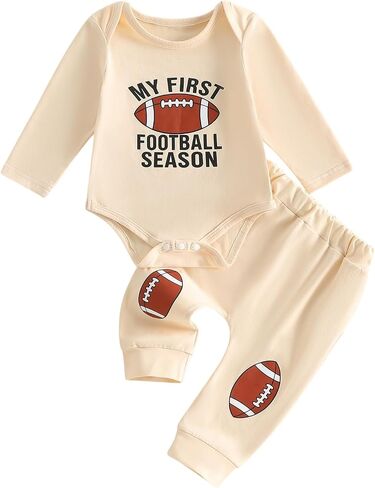 Newborn Baby Boy Football Outfit My First Football Season Romper Pants Set Hat 3Pcs Infant Game Day Fall Clothes in Kuwait
