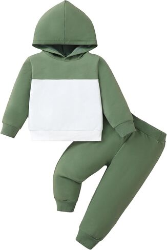 Jecson Baby Boy Clothes Toddler Boy Clothes 2 Piece Hooded Sweatsuit 12M-4T | Soft 2-piece hooded toddler sweatsuit for baby boys, cotton-rich stretch fabric, color block style for fall winter in Kuwait