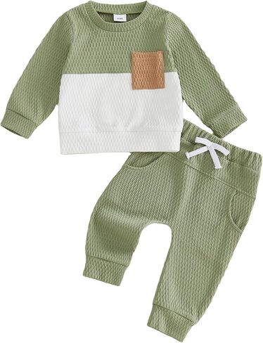 Toddler Baby Boy Fall Clothes 6 12 18 24 Months Winter Outfist Contrast Color Sweatshirt Jogger Pants 2Pcs Sets in Kuwait