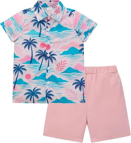 IMEKIS Toddler Boy Hawaiian Outfit 2PCS Sets Shirt Shorts 1-5T | Birthday Party Beach Family Travel Photoshoots Barbecue Days in Kuwait