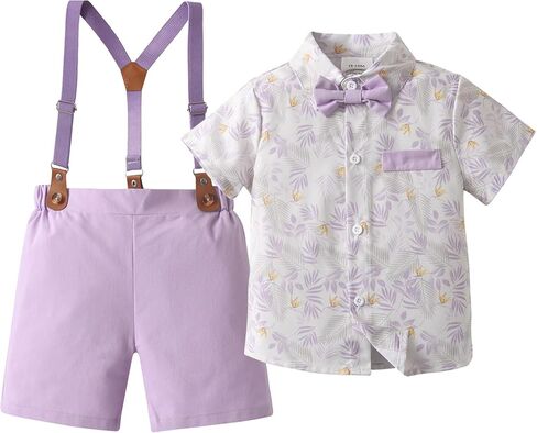 Boarnseorl Baby Boys Shorts Sets, Infant Shirt+Shorts+Bow Tie+Suspenders Outfits Suits in Kuwait