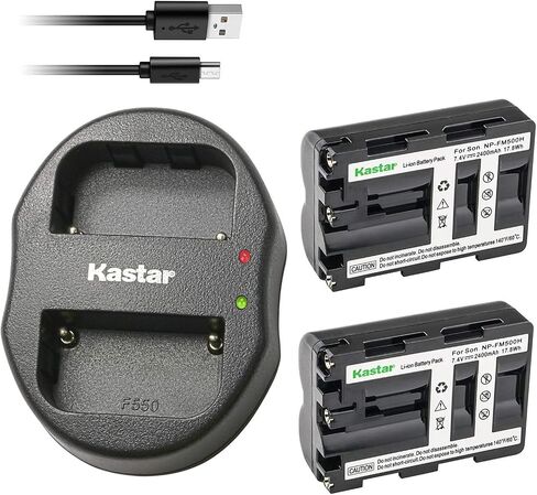 Kastar 2 Battery + Dual USB Charger Replacement for Sony NP-FM500H, NP-FM500 Alpha SLT A57 A58 A65 A77 A77V A77II A99 A350 A450 A500 A550 A700 A850 A900 CLM-V55 DSLR Camera, VG-C77AM Grip in Kuwait