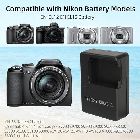EN-EL12 Battery Charger, Camera Accessories for Nikon Coolpix S9900 S9500 S9300 S9100 S8200 S8000 S6300 S6200 S6100 A1000 A900 B600 W300 AW130 AW120 AW110, Replacement for MH-65 Charger in Kuwait