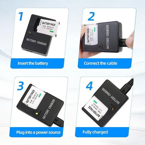 EN-EL12 Battery Charger, Camera Accessories for Nikon Coolpix S9900 S9500 S9300 S9100 S8200 S8000 S6300 S6200 S6100 A1000 A900 B600 W300 AW130 AW120 AW110, Replacement for MH-65 Charger in Kuwait