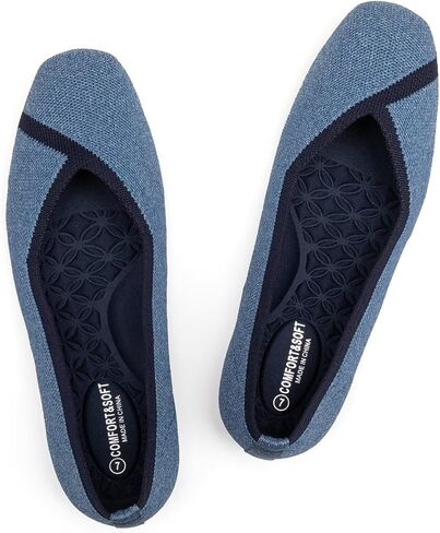 Frank Mully Women Square Toe Flat Shoes Comfortable Knitted Flats in Saudi Arabia