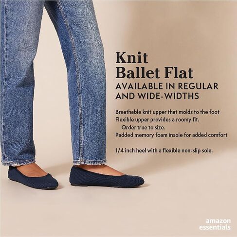 Amazon Essentials Women's Knit Ballet Flat, Black, 8 in Kuwait
